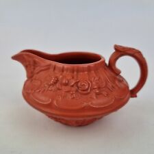 Antique 19thC Miniature Redware Pottery Cream Jug Creamer Decorated With Flowers