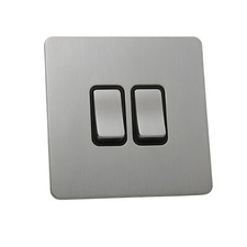 Schneider Screwless  Flat Plate 2 Gang 2 Way 10A Light Switch Stainless Steel