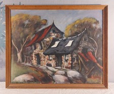 "Ruined Barn" - Original Expressive Oil Painting (1974, Framed)
