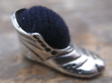 A Sweet Novelty Real Solid Silver 925 Miniature Boot Pin Cushion - Blue Velvet