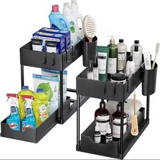 2 Pack x  Under Sink Pull-out Drawer Storage Shelf Organizer Kitchen Bathroom