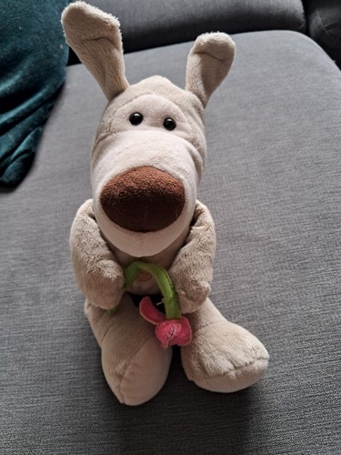 Boofle dog holding flower - boofle,