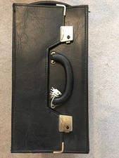 Vintage Black Leather Box Briefcase Bag Doctors Case Mid Century