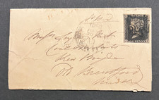 QV GB SG3 1d Penny Black Cf on Cover Brentford Black Maltese Cross Boxed Feb 25
