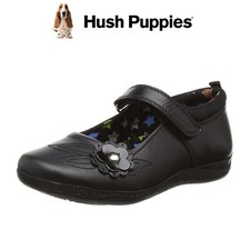 Hush Puppies Mara Girls Black Leather School Shoes Smark Formal Hook & Loop