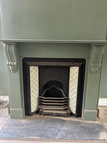 Painted limestone fireplace - painted,
