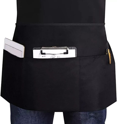 Black short waist cotton - black, apron