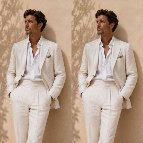 Men beige linen - beige, summer