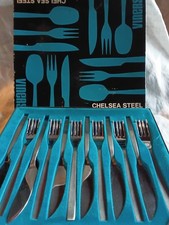 Viners Chelsea Steel Fish eaters 6 pairs Knives & Forks H453/424 Stainless BOXED