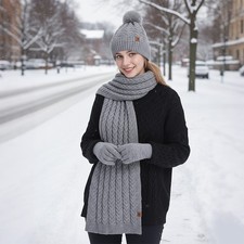 3pcs Warm Winter Knitted Set Beanie Hat, Scarf & Gloves Set For Men And Women UK