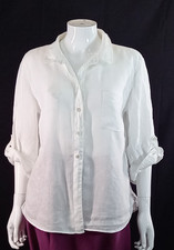 Jaeger White Blouse Roll Tab Sleeves UK 16 EU 44 100% Linen Summer