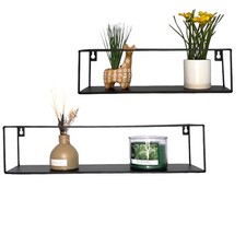 Metal Floating Wall Shelves Set of 2 Multi Section Black Shelf Home Decor