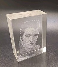 Elvis Presley Glass Crystal 3D Laser Etched Hologram Paperweight 