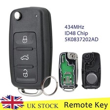 433MHz Flip Remote 3 Button Key Fob ID48 For VW Golf Mk6 Caddy Polo 5K0837202AD