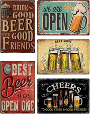 5 Pcs Bar Signs, Vintage Metal