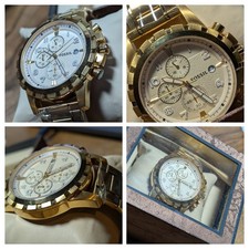 Fossil Dean Men's Champagne Dial Gold Tone Strap Chronograph Watch FS4867 BOXED