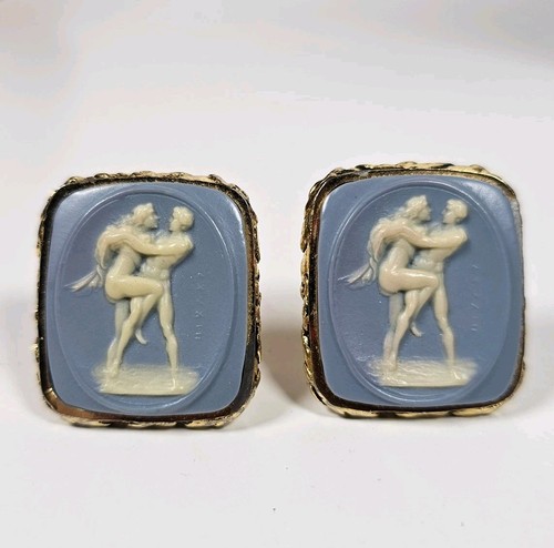 Vtg cufflinks blue jasperware - cufflinks,