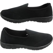 Womens Ladies Low Wedge Slip On MEMORY FOAM Pumps Trainers Shoes Nurse Work Size