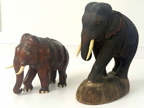 Pair carved wooden - wooden, elephant