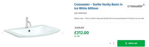 Crosswater svelte vanity - crosswater, basin