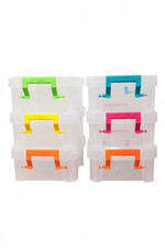 6x 0.3L Plastic Storage Tub Boxes with Clip on Lids Paper Clip tubs Office 