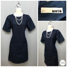 Topshop MOTO Women's Navy Denim Dress UK 8 EUR 36 US 4 Cotton Pockets