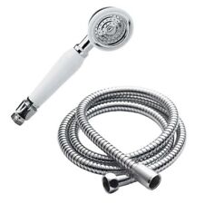 Traditional Shower Handset White & C/P + Premium Hi-Flo Shower Hose Fits Cradle