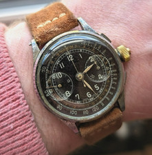 1930s Vintage Mens Landeron 47 Chronograph Black Dial WWII Era Benedict Watch Co