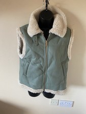 Green Faux Leather/ Fur Gilet Size 8 By Miss Selfridge 