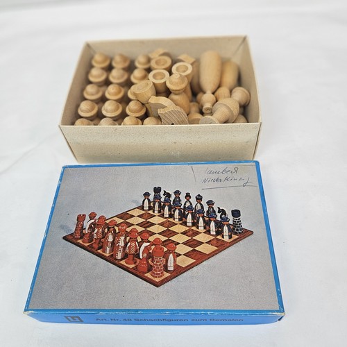 Wooden chess set carved pieces - wooden,