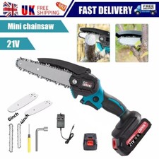 2 Batteries 6/4 Inch Mini Cordless Chainsaw Electric One-Hand Saw Wood Cutter UK