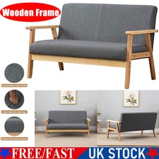 2 Seater Linen Fabric Wooden