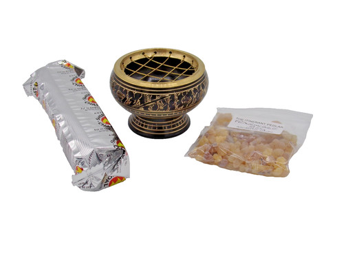 Black engraved brass incense