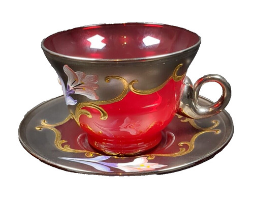 Vintage glass cup saucer - cup, &