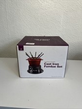 Andrew James Cast Iron Fondue Set Red Enamelled Serves 8 - With Box And Manual