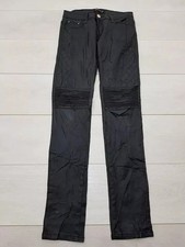 MISS RJ Faux Leather Trousers Size 8-10 W28 L31 Black Skinny Stretch Pockets