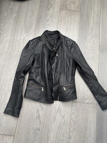 Zara black leather jacket size - leather,