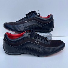BOSS Racing Trainers Size UK 10 Mens Genuine Black Red Leather VGC