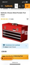 HALFORDS 3 DRAWER METAL PORTABLE TOOL CHEST | TOOL BOX | TOOLBOX