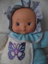 CHAD VALLEY LITTLE FRIENDS SOFT DOLL BABY COMFORTER BLUE & WHITE WITH BUTTERFLY