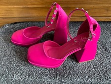 Hot Pink satin Diamantie size 4 shoes sergio TODZI worn once block heel tk maxx