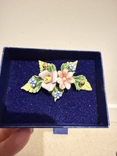 Vintage Aynsley Brooch  Bone China Multicolored Floral  in Original Box