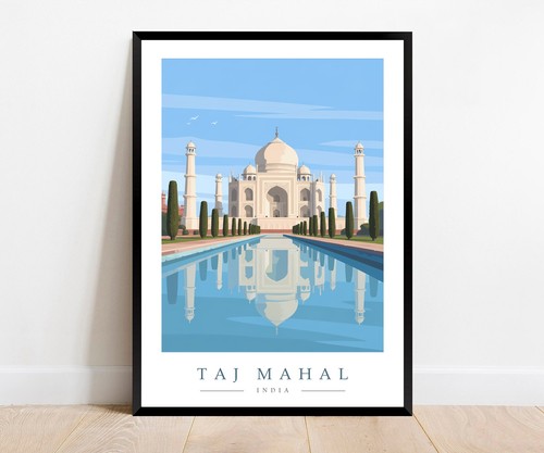 Taj mahal travel poster print - taj,