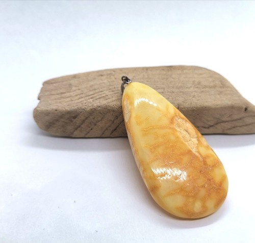 White amber pendant - white, old
