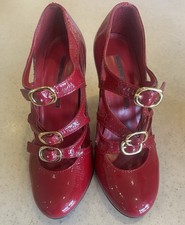 Office London Red Patent Shiny Mary Janes Shoes Low Block Heel Women’s Size 4 UK