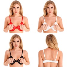 UK Women Bralette Chemise Bra Cupless Brassiere Sheer Nightwear Hollow Out Sexy