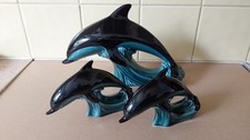 3 x Vintage Poole Pottery Blue Glaze Dolphins  