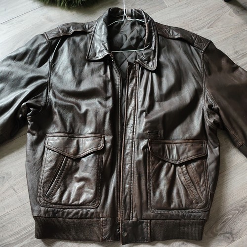 Vintage brown leather bomber - brown,