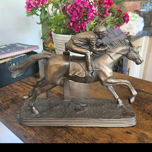 Brass horse jockey jumping - horse,
