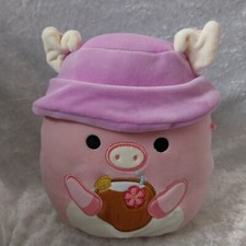 Squishmallows 10'' Peter Pink Pig W/Tropical drink Bucket Hat Plush Soft